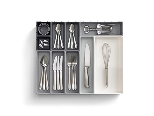 Joseph Joseph Blox Drawer Organizer, 10 Piece, Grey & DrawerStore Compact Cutlery Organizer Kitchen Drawer Tray, Large, Gray