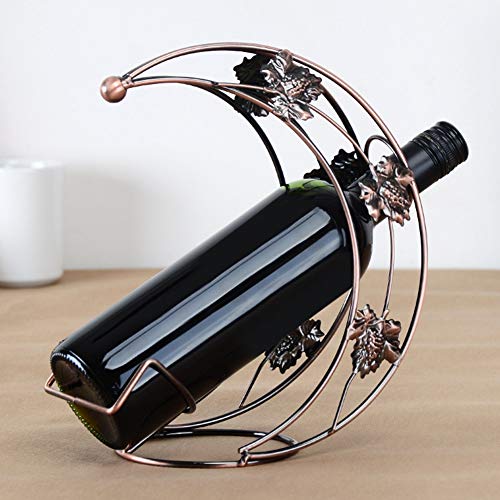 AYNEFY Countertop Red Wine Rack Holder Shelf Display Stand Organizer Moon Shape Storage Bronze Stylish Decoration Unique Gift Bottle Desktop Freestanding