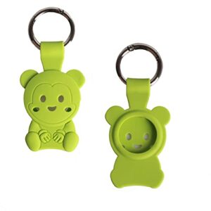 cute bear airtag holder for kids, 2-pack soft silicone airtag protective case cover for apple airtag(green)