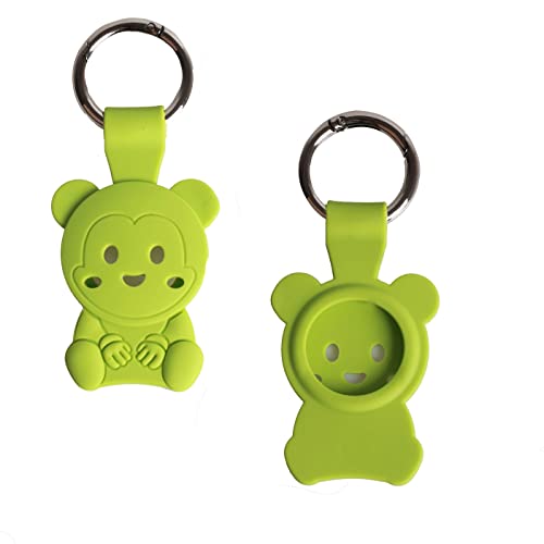 Cute Bear AirTag Holder for Kids, 2-Pack Soft Silicone Airtag Protective Case Cover for Apple Airtag(Green)