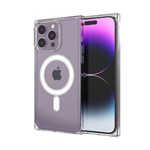 anhong magnetic square case compatible with iphone 14 pro max 6.7 inch 2022, 【crystal clear】 shockproof case work with magsafe wireless charging, non yellowing with fullbody protection