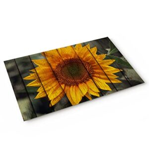 Outdoor Rug 18x30Inch Area Rug for Bedroom Decor, Absorbent Door Mat Low Profile Kitchen Rugs Carpet, Sunflower Plant on The Wooden Bathroom Rugs for Home Decor Living Room Decor