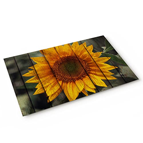 Outdoor Rug 18x30Inch Area Rug for Bedroom Decor, Absorbent Door Mat Low Profile Kitchen Rugs Carpet, Sunflower Plant on The Wooden Bathroom Rugs for Home Decor Living Room Decor