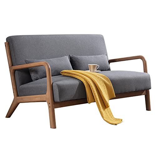 EBELLO Loveseat Sofa for Living Room, Upholstered 2 Seater Couch with Lumbar Pillows, Mid Century Modern Love Seat Furniture for Small Space, Bedroom, Apartment, Gray