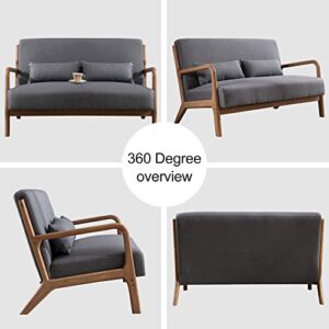 EBELLO Loveseat Sofa for Living Room, Upholstered 2 Seater Couch with Lumbar Pillows, Mid Century Modern Love Seat Furniture for Small Space, Bedroom, Apartment, Gray