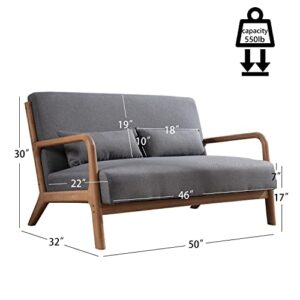 EBELLO Loveseat Sofa for Living Room, Upholstered 2 Seater Couch with Lumbar Pillows, Mid Century Modern Love Seat Furniture for Small Space, Bedroom, Apartment, Gray