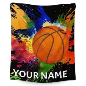 custom basketball blanket for girls - 60x80 inches twin size with name - soft fuzzy plush throws gifts - colorfulfunny throw blanket for bed, couch, living room