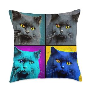 in fi nebelung cat nebelung cat pop art design illustration colorful animal men throw pillow, 18x18, multicolor