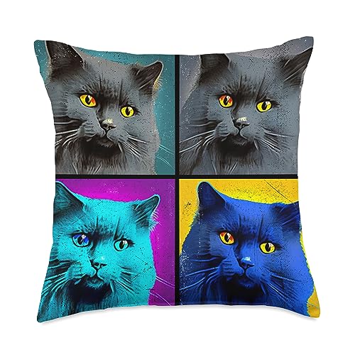 In Fi Nebelung Cat Nebelung Cat Pop Art Design Illustration Colorful Animal Men Throw Pillow, 18x18, Multicolor