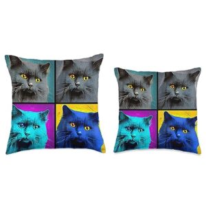 In Fi Nebelung Cat Nebelung Cat Pop Art Design Illustration Colorful Animal Men Throw Pillow, 18x18, Multicolor