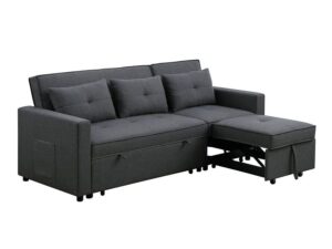 rovinj contemporary convertible sleeper sofa with side pocket in linen fabric (dark gray)