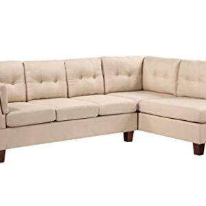 Provins Khaki Linen Modern Sectional Sofa with Right Facing Chaise