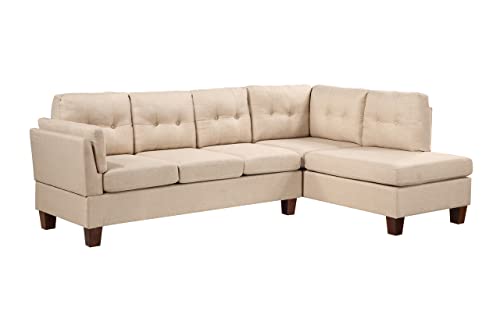 Provins Khaki Linen Modern Sectional Sofa with Right Facing Chaise