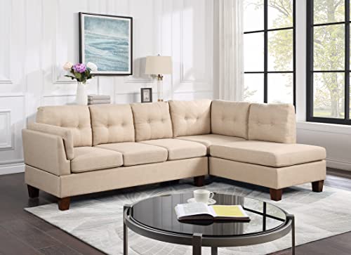 Provins Khaki Linen Modern Sectional Sofa with Right Facing Chaise