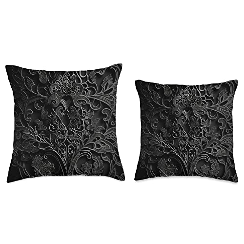 Cute Feminine Chic Wildflowers Floral Flower Co Midnight Black-Floral Aesthetic Flower Feminine Lace Throw Pillow, 16x16, Multicolor