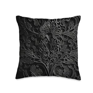 cute feminine chic wildflowers floral flower co midnight black-floral aesthetic flower feminine lace throw pillow, 16x16, multicolor