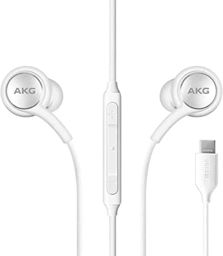 SAMSUNG AKG Earbuds Original USB Type C in-Ear Earbud Headphones with Remote & Mic for Galaxy S23 Ultra, A53 5G, S22, S21 FE, S20, Note 10, 10+, S10 Plus - Braided - Includes Velvet Pouch - White