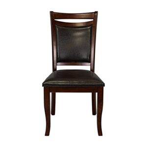 dark cherry finish side chairs 6pc set brown faux leather upholstered seat back wooden furniture