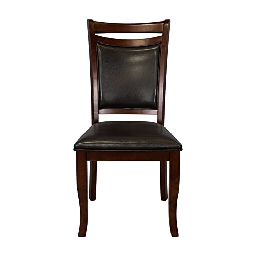 Dark Cherry Finish Side Chairs 6pc Set Brown Faux Leather Upholstered Seat Back Wooden Furniture