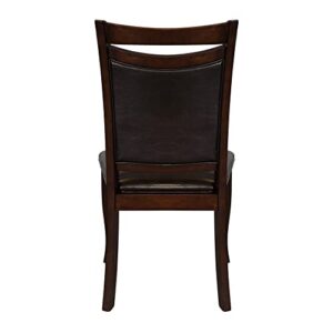 Dark Cherry Finish Side Chairs 6pc Set Brown Faux Leather Upholstered Seat Back Wooden Furniture