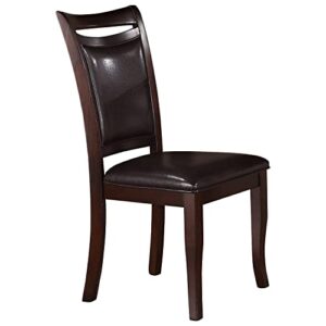 Dark Cherry Finish Side Chairs 6pc Set Brown Faux Leather Upholstered Seat Back Wooden Furniture
