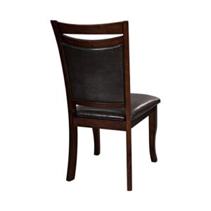 Dark Cherry Finish Side Chairs 6pc Set Brown Faux Leather Upholstered Seat Back Wooden Furniture