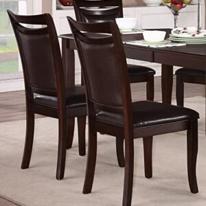 Dark Cherry Finish Side Chairs 6pc Set Brown Faux Leather Upholstered Seat Back Wooden Furniture