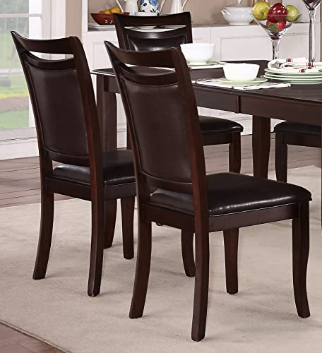 Dark Cherry Finish Side Chairs 6pc Set Brown Faux Leather Upholstered Seat Back Wooden Furniture