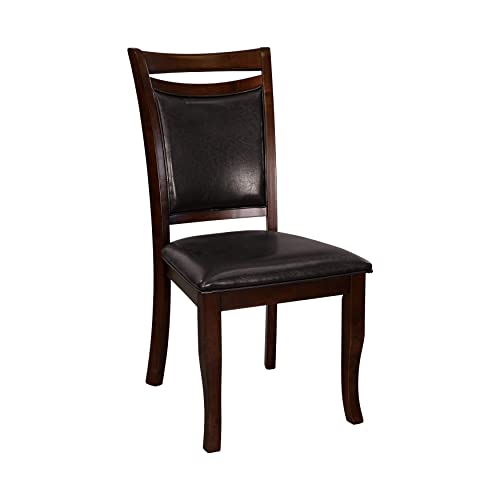 Dark Cherry Finish Side Chairs 6pc Set Brown Faux Leather Upholstered Seat Back Wooden Furniture