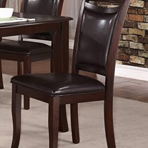 Dark Cherry Finish Side Chairs 6pc Set Brown Faux Leather Upholstered Seat Back Wooden Furniture