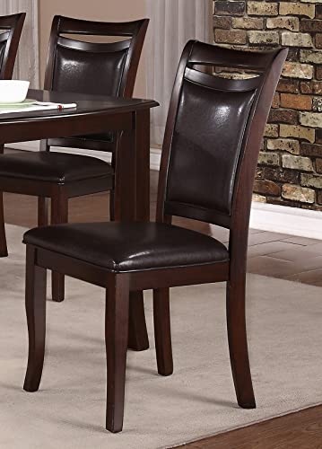 Dark Cherry Finish Side Chairs 6pc Set Brown Faux Leather Upholstered Seat Back Wooden Furniture