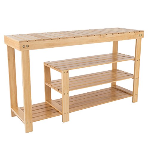 Lavish Home Footwear Organizer Seat Bamboo Shoe Bench, 3-Tier, Wood