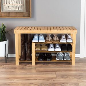 Lavish Home Footwear Organizer Seat Bamboo Shoe Bench, 3-Tier, Wood