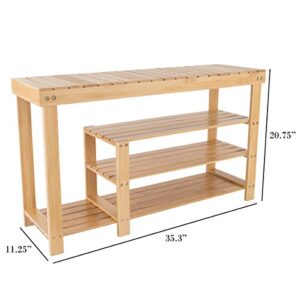 Lavish Home Footwear Organizer Seat Bamboo Shoe Bench, 3-Tier, Wood