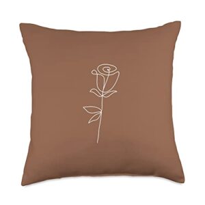 aesthetic room decor cute things and home stuff minimalist line art rose white flower terracotta hand-drawn throw pillow, 18x18, multicolor
