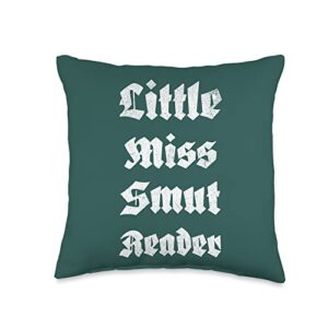 little miss smut reader, book reading, romance bookish retro throw pillow, 16x16, multicolor