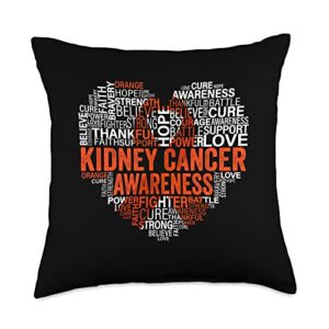 Kidney Cancer Awareness Fighting Hope Support Kidney Orange Ribbon Cancer Awareness Support Throw Pillow, 18x18, Multicolor