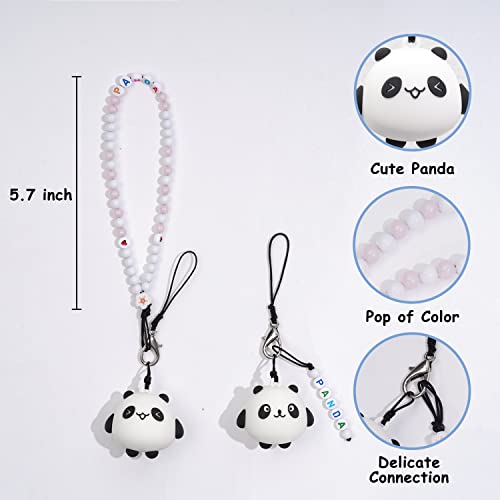 Bpluma 2Pcs Couple's Phone Lanyard Wrist Strap Anti-Lost Charm Panda Cartoon Keychain Kawaii Acrylic Beads Lanyard for Boys Girls (Purple)