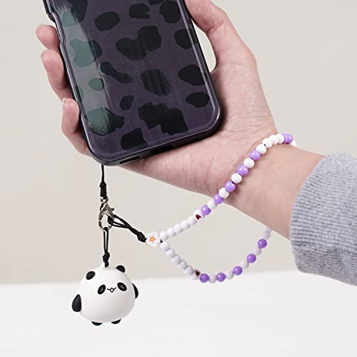 Bpluma 2Pcs Couple's Phone Lanyard Wrist Strap Anti-Lost Charm Panda Cartoon Keychain Kawaii Acrylic Beads Lanyard for Boys Girls (Purple)