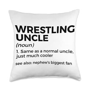 funny wrestling apparel wrestling uncle definition nephew's biggest fan throw pillow, 18x18, multicolor