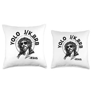 Christian Easter Religious Gift Kids Mens Womens Yolo JK, Bro Funny Christian Easter Day Jesus Cross Throw Pillow, 16x16, Multicolor