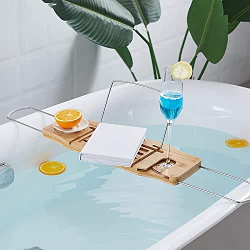 LUKEO Bath Tub Tray Spa Bathtub Book Wine Tablet Holder Reading Rack Bathtub Multi-Function Bathroom Accessories