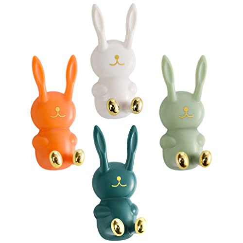 Cabilock 4pcs Adorable Rabbit Nail Free Hook Wall Coat Hanger Rabbit Wall Hooks Umbrella Holder No Punching Key Hook Bathroom Hooks Adhesive Cable Organizer Abs Child Key Chain Wall-Mounted