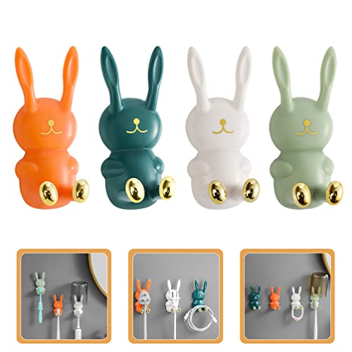 Cabilock 4pcs Adorable Rabbit Nail Free Hook Wall Coat Hanger Rabbit Wall Hooks Umbrella Holder No Punching Key Hook Bathroom Hooks Adhesive Cable Organizer Abs Child Key Chain Wall-Mounted