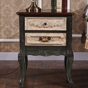 EDOSSA Bedside Table Rustic Retro Bed Cabinet Sofa Side Painted Furniture Solid Wood Carved Bedside Table Locker Bedside Table