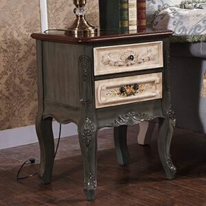 EDOSSA Bedside Table Rustic Retro Bed Cabinet Sofa Side Painted Furniture Solid Wood Carved Bedside Table Locker Bedside Table