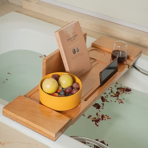 LUKEO Bathtub Tray Bath Tray Wooden Bathroom Storage Spa Bath Tub Tray Bridge Shelf Organizer Reading Rack ( Size : 78cm )