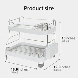 TULGIGS Sink Dish Drying Rack Two Tier Shelf Liner Dish Holder with High Grossy Dish Drainer Cup Holder Spoon Storage Knife Case
