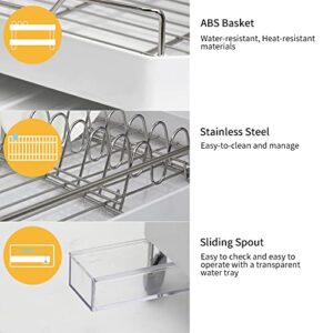 TULGIGS Sink Dish Drying Rack Two Tier Shelf Liner Dish Holder with High Grossy Dish Drainer Cup Holder Spoon Storage Knife Case