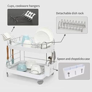 TULGIGS Sink Dish Drying Rack Two Tier Shelf Liner Dish Holder with High Grossy Dish Drainer Cup Holder Spoon Storage Knife Case